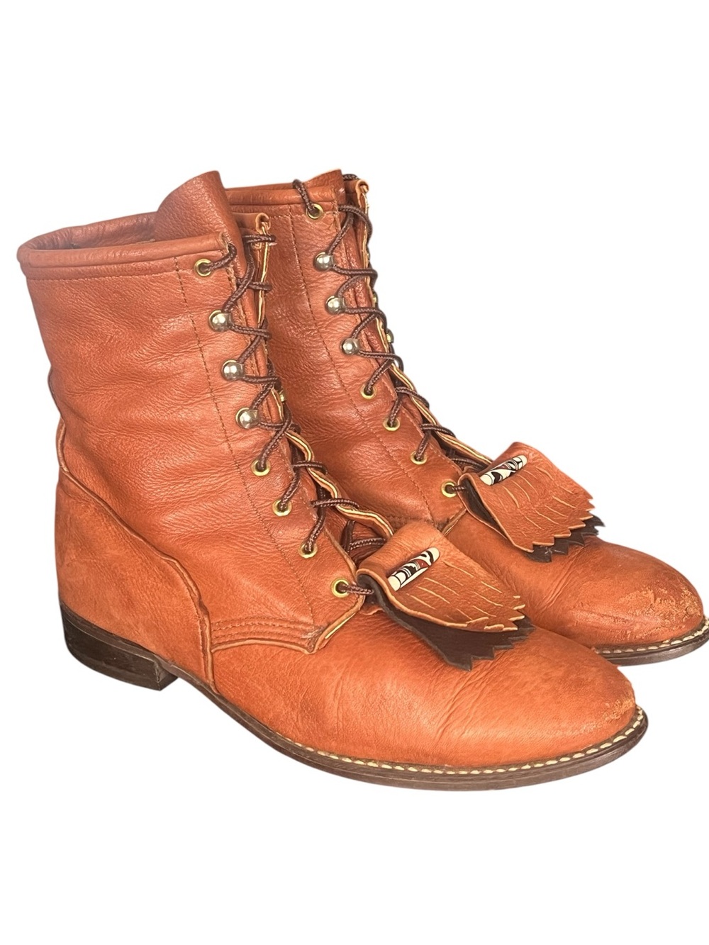 Vintage Brown Leather Lace Up Kiltie Boots Womens 10 Boho Cottage Western